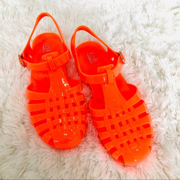 neon orange jelly sandals